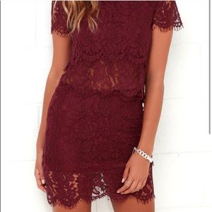 Lulu’s Two Piece Burgundy Lace Set